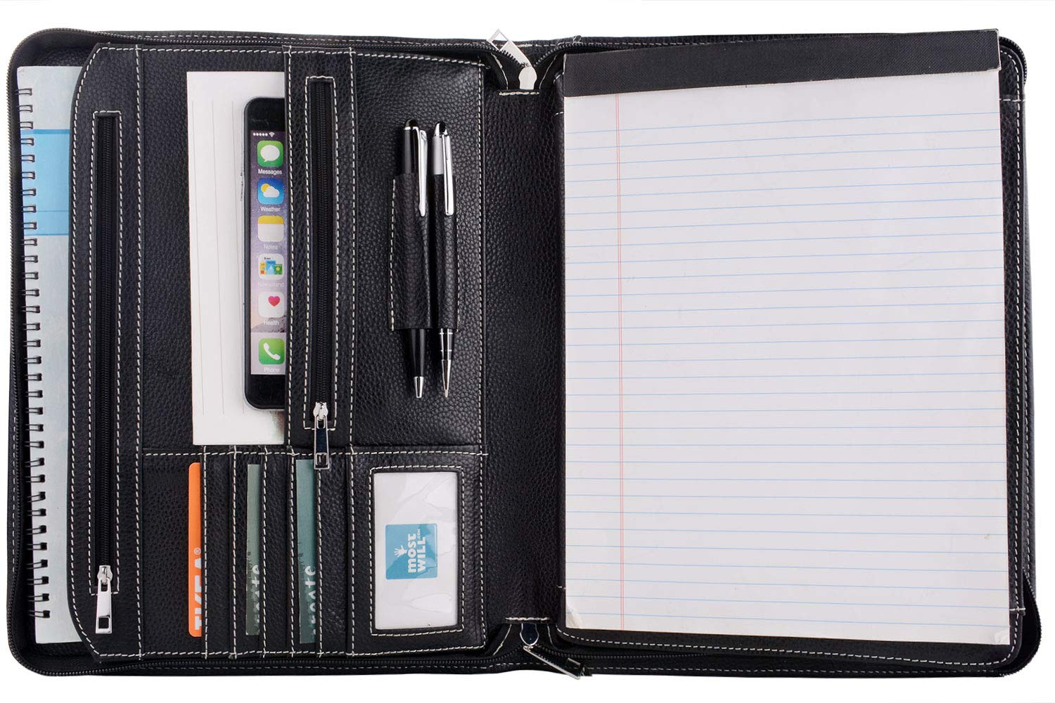 Amazon.co.jp: XIAOZHI ブラックレザーポートフォリオ メモ帳スペース